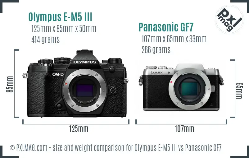 Olympus E-M5 III vs Panasonic GF7 size comparison