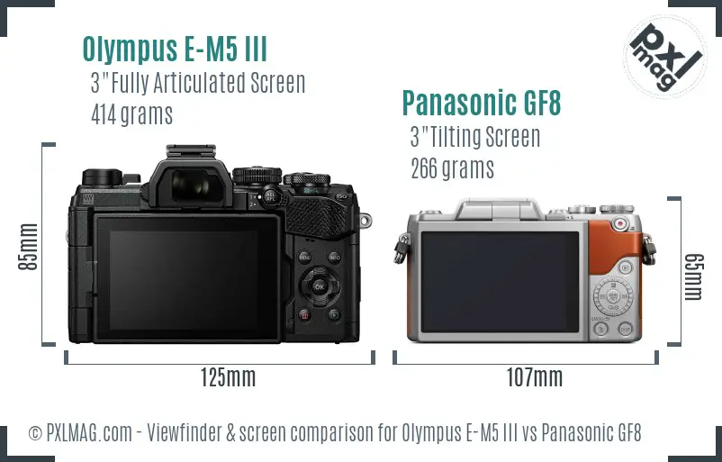 Olympus E-M5 III vs Panasonic GF8 Screen and Viewfinder comparison