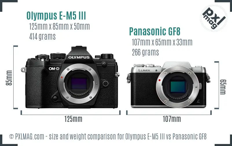 Olympus E-M5 III vs Panasonic GF8 size comparison