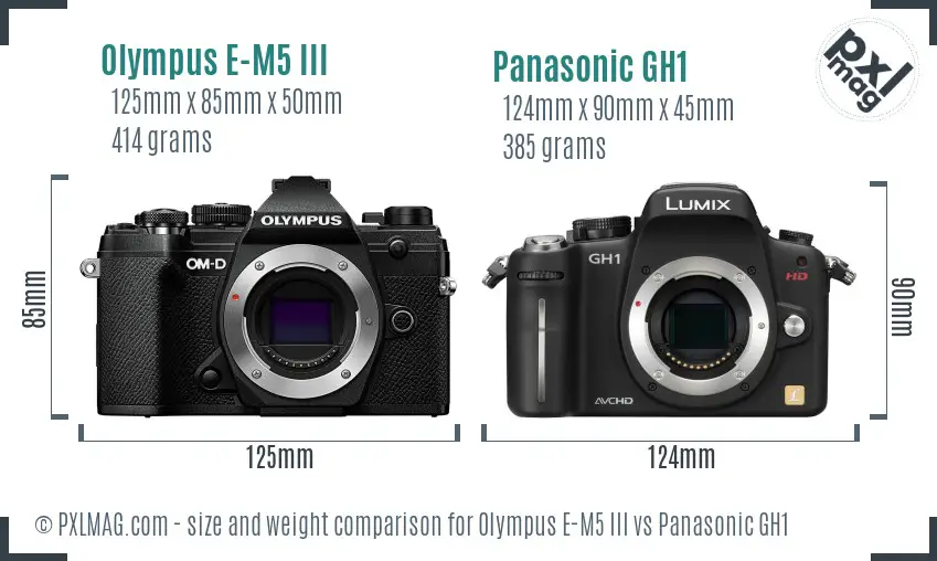 Olympus E-M5 III vs Panasonic GH1 size comparison