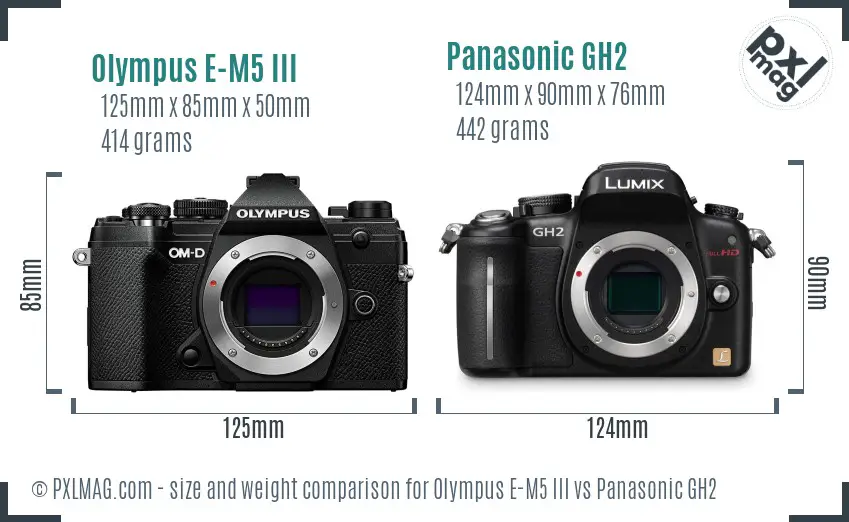 Olympus E-M5 III vs Panasonic GH2 size comparison