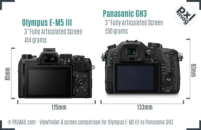Olympus E-M5 III vs Panasonic GH3 Screen and Viewfinder comparison