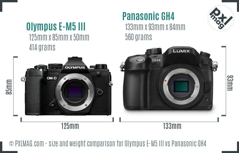 Olympus E-M5 III vs Panasonic GH4 size comparison