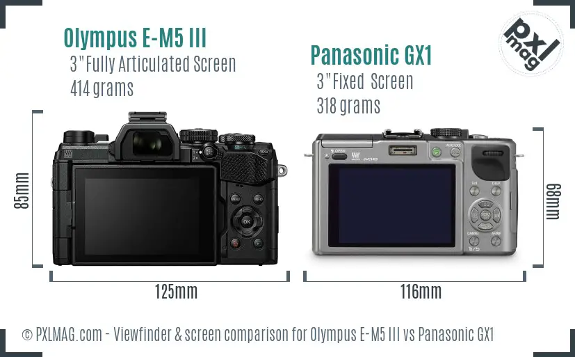 Olympus E-M5 III vs Panasonic GX1 Screen and Viewfinder comparison