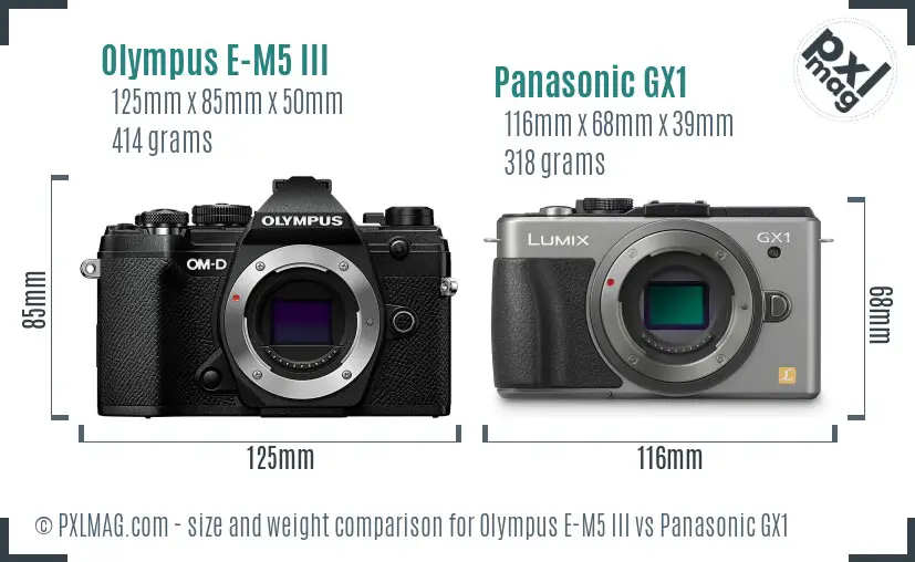 Olympus E-M5 III vs Panasonic GX1 size comparison