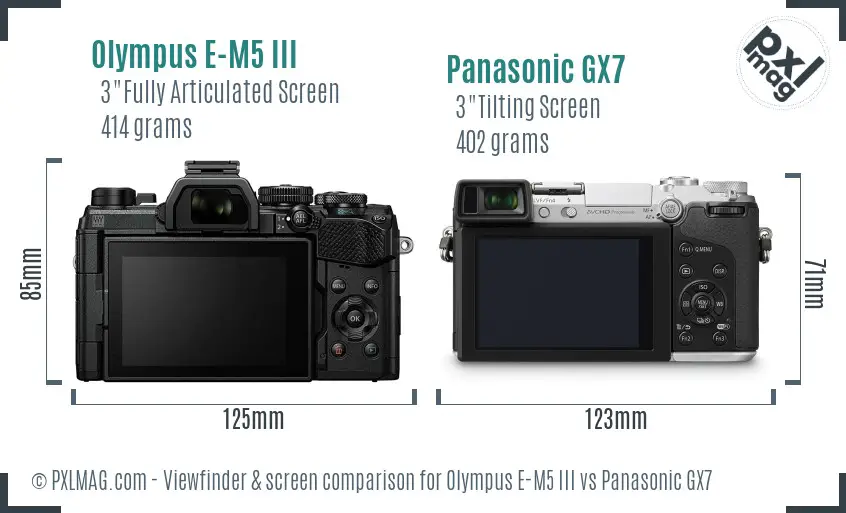 Olympus E-M5 III vs Panasonic GX7 Screen and Viewfinder comparison