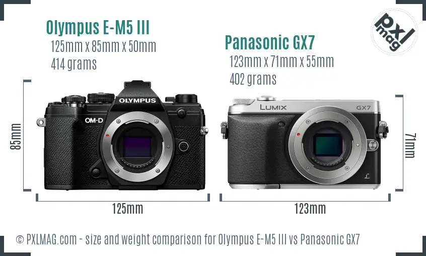 Olympus E-M5 III vs Panasonic GX7 size comparison