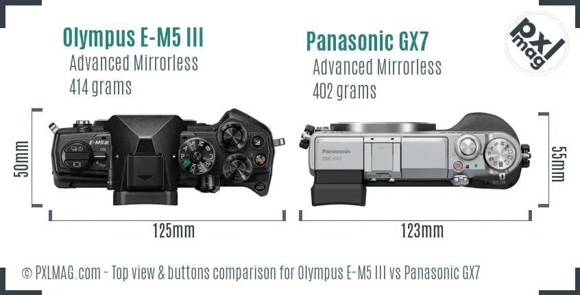 Olympus E-M5 III vs Panasonic GX7 top view buttons comparison