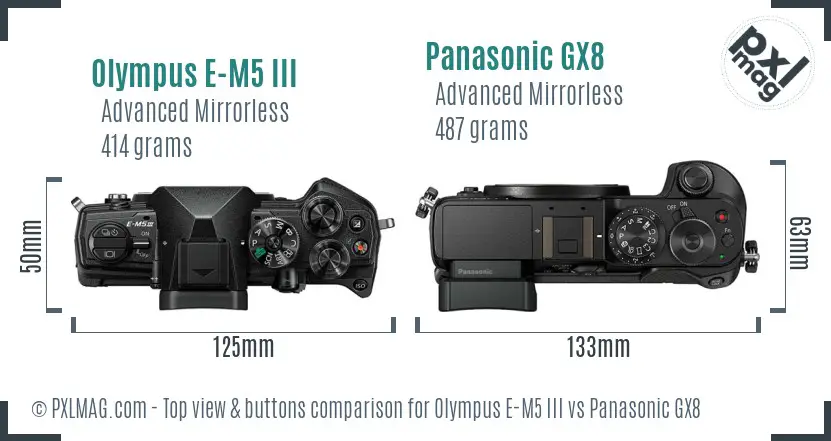Olympus E-M5 III vs Panasonic GX8 top view buttons comparison
