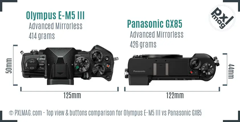 Olympus E-M5 III vs Panasonic GX85 top view buttons comparison