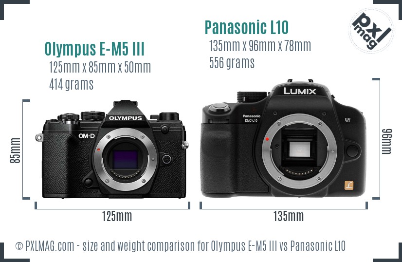 Olympus E-M5 III vs Panasonic L10 size comparison