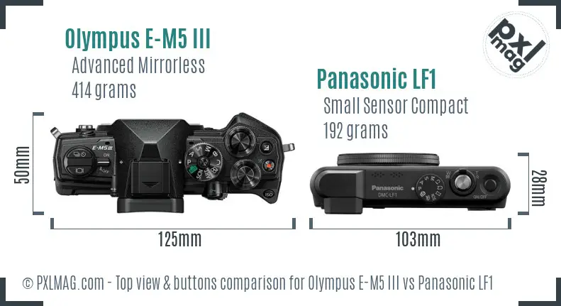 Olympus E-M5 III vs Panasonic LF1 top view buttons comparison