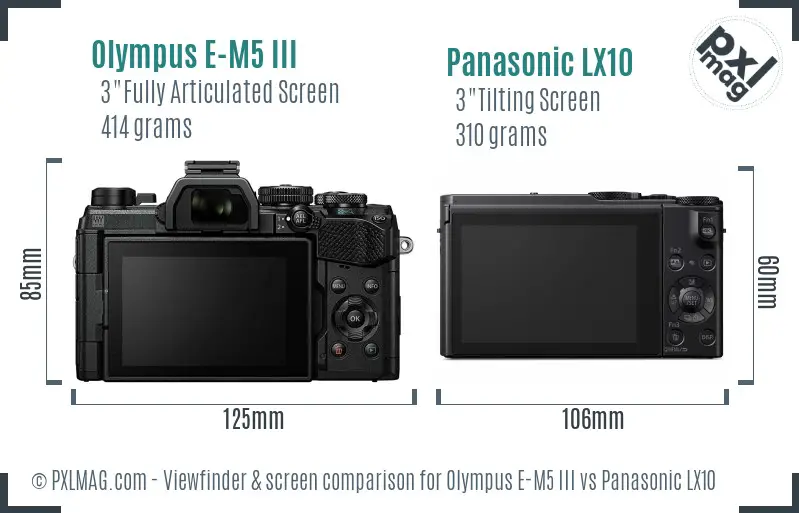 Olympus E-M5 III vs Panasonic LX10 Screen and Viewfinder comparison