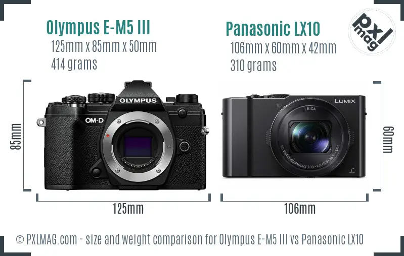 Olympus E-M5 III vs Panasonic LX10 size comparison