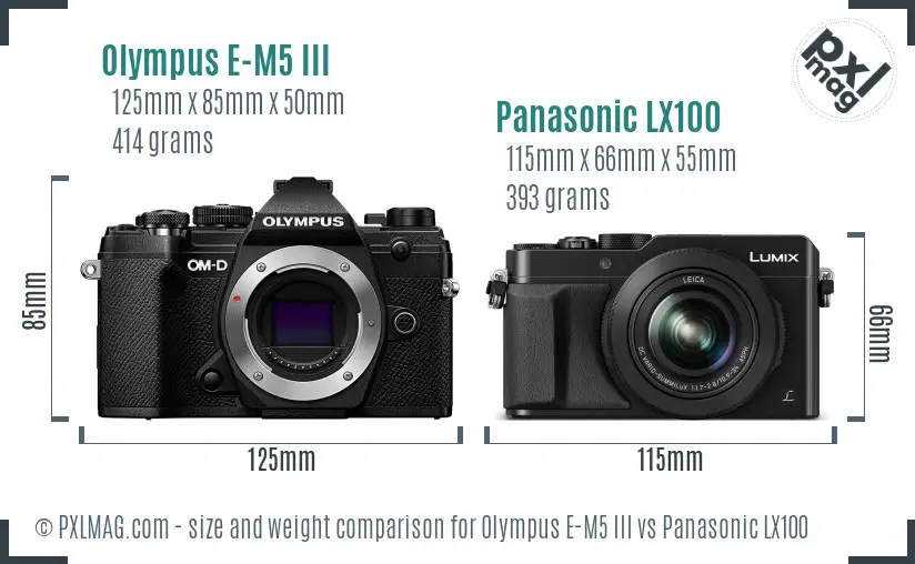 Olympus E-M5 III vs Panasonic LX100 size comparison