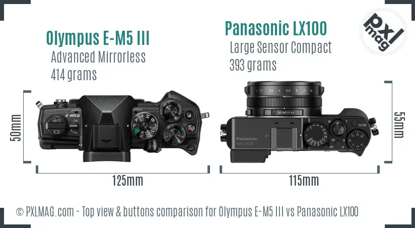 Olympus E-M5 III vs Panasonic LX100 top view buttons comparison