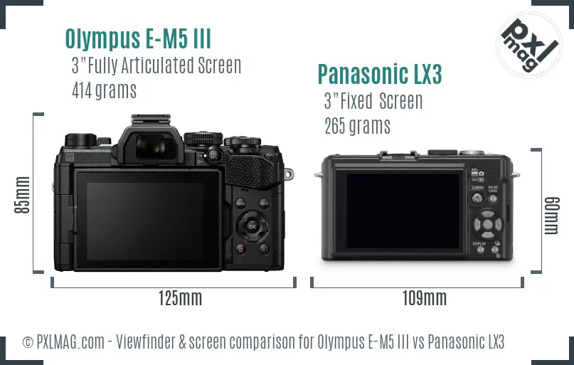 Olympus E-M5 III vs Panasonic LX3 Screen and Viewfinder comparison