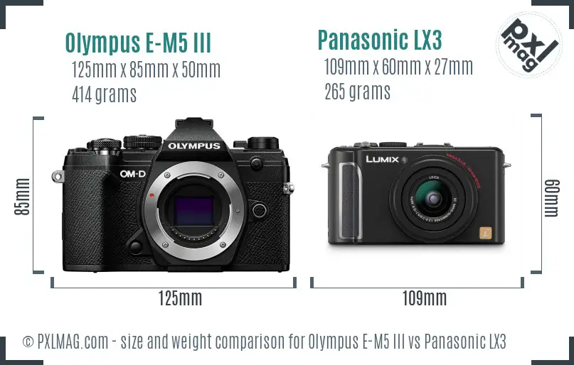 Olympus E-M5 III vs Panasonic LX3 size comparison