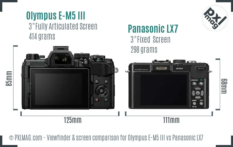 Olympus E-M5 III vs Panasonic LX7 Screen and Viewfinder comparison