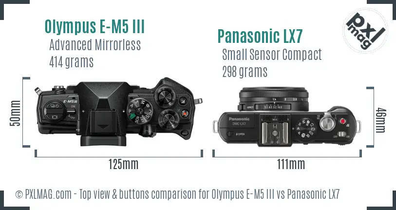 Olympus E-M5 III vs Panasonic LX7 top view buttons comparison