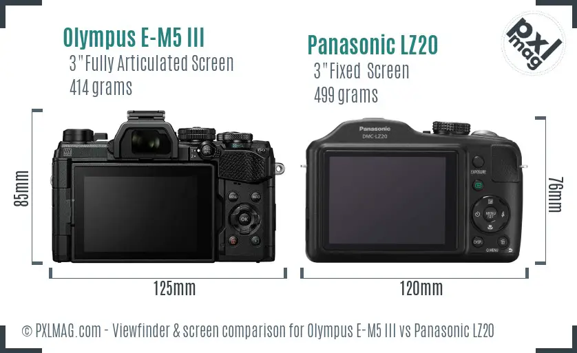 Olympus E-M5 III vs Panasonic LZ20 Screen and Viewfinder comparison