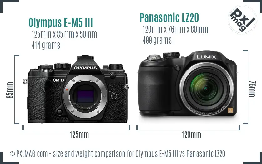 Olympus E-M5 III vs Panasonic LZ20 size comparison