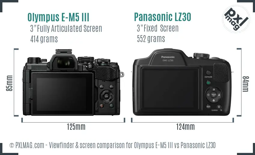 Olympus E-M5 III vs Panasonic LZ30 Screen and Viewfinder comparison