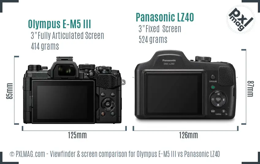 Olympus E-M5 III vs Panasonic LZ40 Screen and Viewfinder comparison