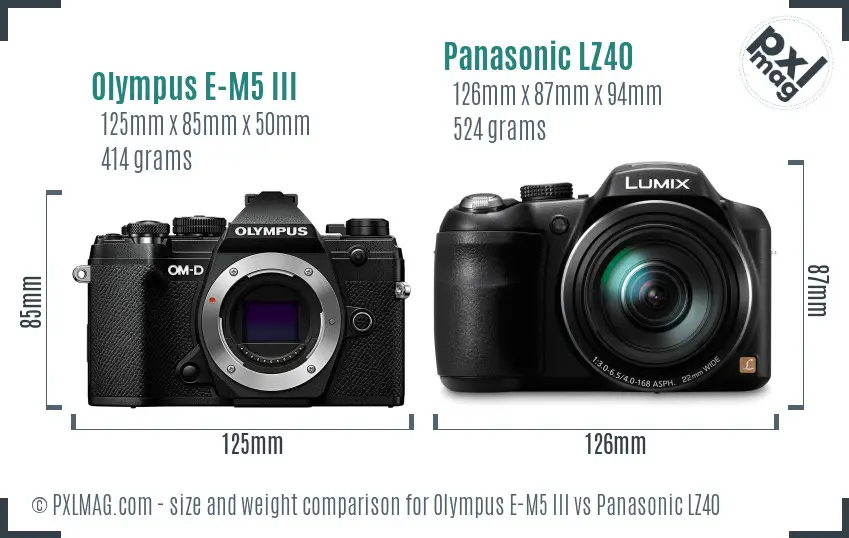 Olympus E-M5 III vs Panasonic LZ40 size comparison