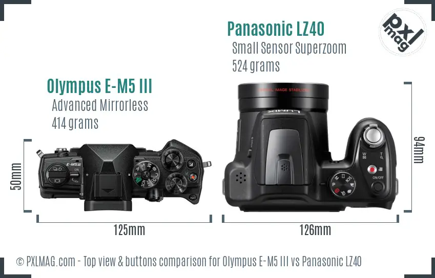 Olympus E-M5 III vs Panasonic LZ40 top view buttons comparison