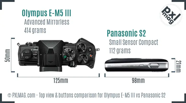 Olympus E-M5 III vs Panasonic S2 top view buttons comparison