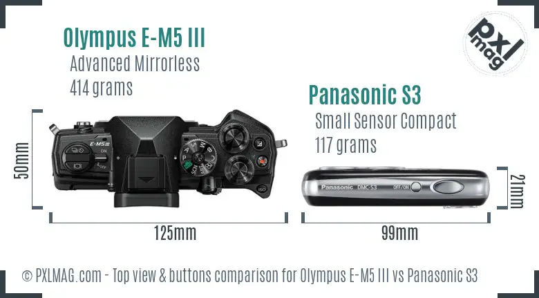 Olympus E-M5 III vs Panasonic S3 top view buttons comparison