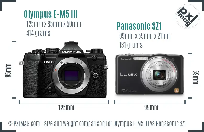 Olympus E-M5 III vs Panasonic SZ1 size comparison