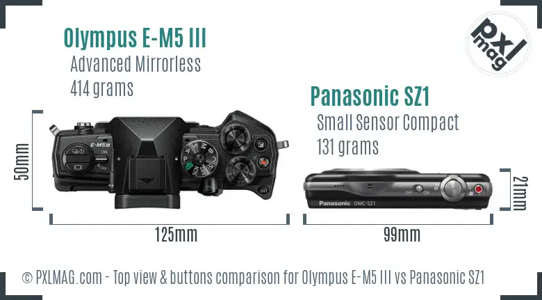 Olympus E-M5 III vs Panasonic SZ1 top view buttons comparison