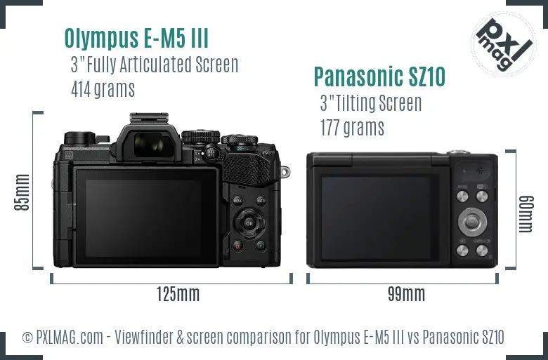 Olympus E-M5 III vs Panasonic SZ10 Screen and Viewfinder comparison