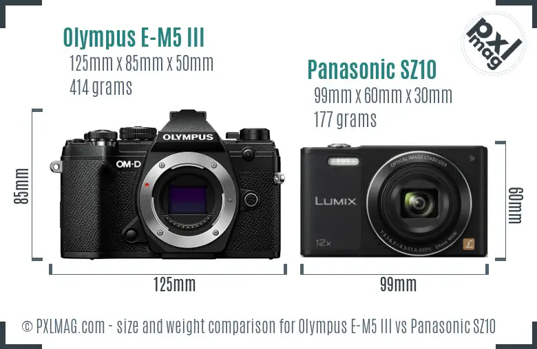 Olympus E-M5 III vs Panasonic SZ10 size comparison