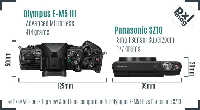 Olympus E-M5 III vs Panasonic SZ10 top view buttons comparison