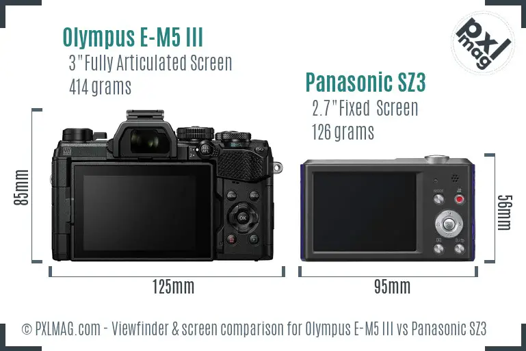 Olympus E-M5 III vs Panasonic SZ3 Screen and Viewfinder comparison