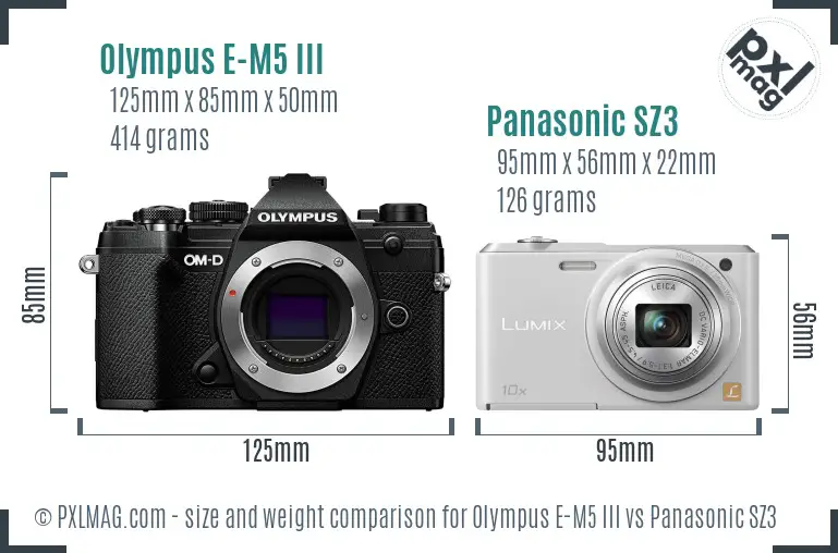 Olympus E-M5 III vs Panasonic SZ3 size comparison