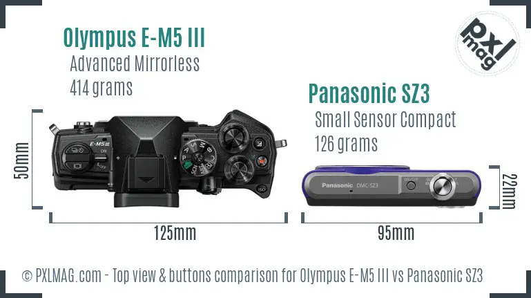 Olympus E-M5 III vs Panasonic SZ3 top view buttons comparison