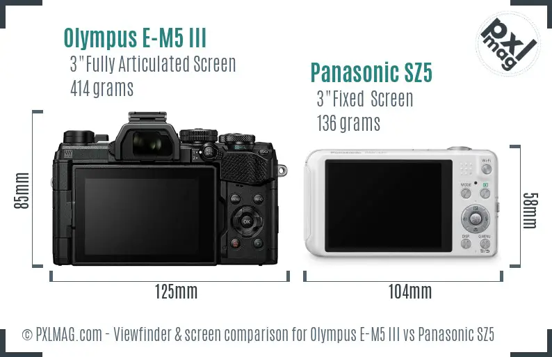 Olympus E-M5 III vs Panasonic SZ5 Screen and Viewfinder comparison