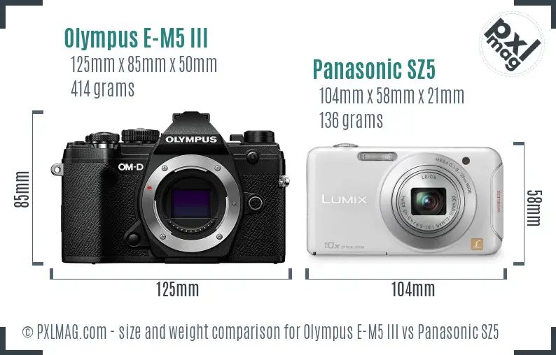 Olympus E-M5 III vs Panasonic SZ5 size comparison