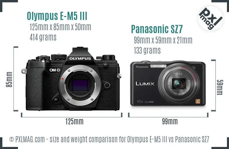 Olympus E-M5 III vs Panasonic SZ7 size comparison