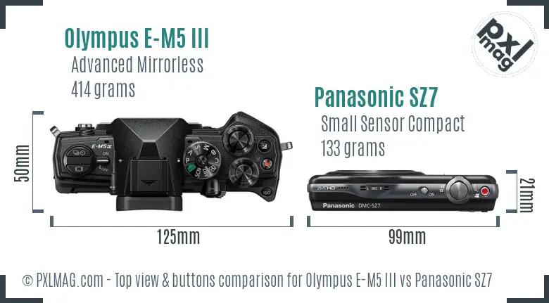 Olympus E-M5 III vs Panasonic SZ7 top view buttons comparison