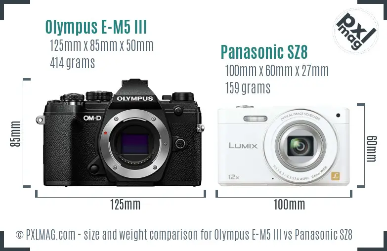 Olympus E-M5 III vs Panasonic SZ8 size comparison