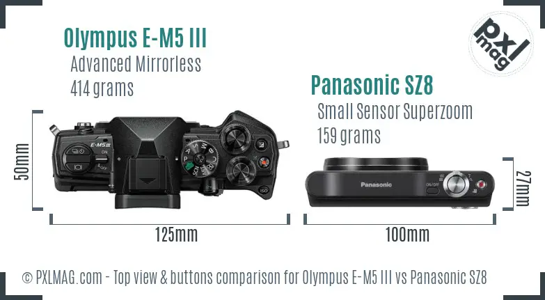 Olympus E-M5 III vs Panasonic SZ8 top view buttons comparison