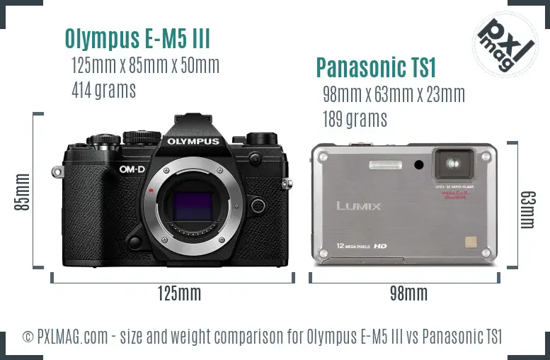 Olympus E-M5 III vs Panasonic TS1 size comparison