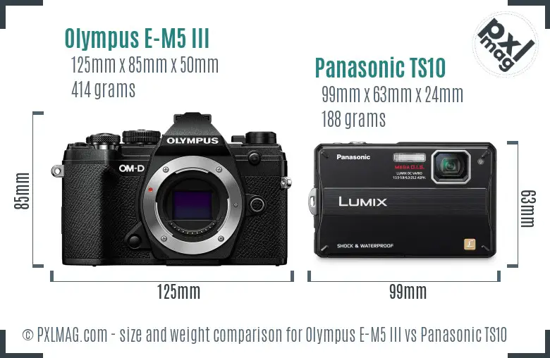 Olympus E-M5 III vs Panasonic TS10 size comparison