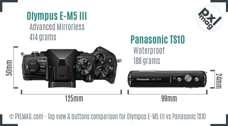 Olympus E-M5 III vs Panasonic TS10 top view buttons comparison