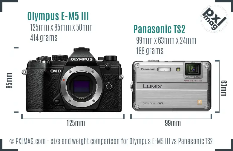 Olympus E-M5 III vs Panasonic TS2 size comparison